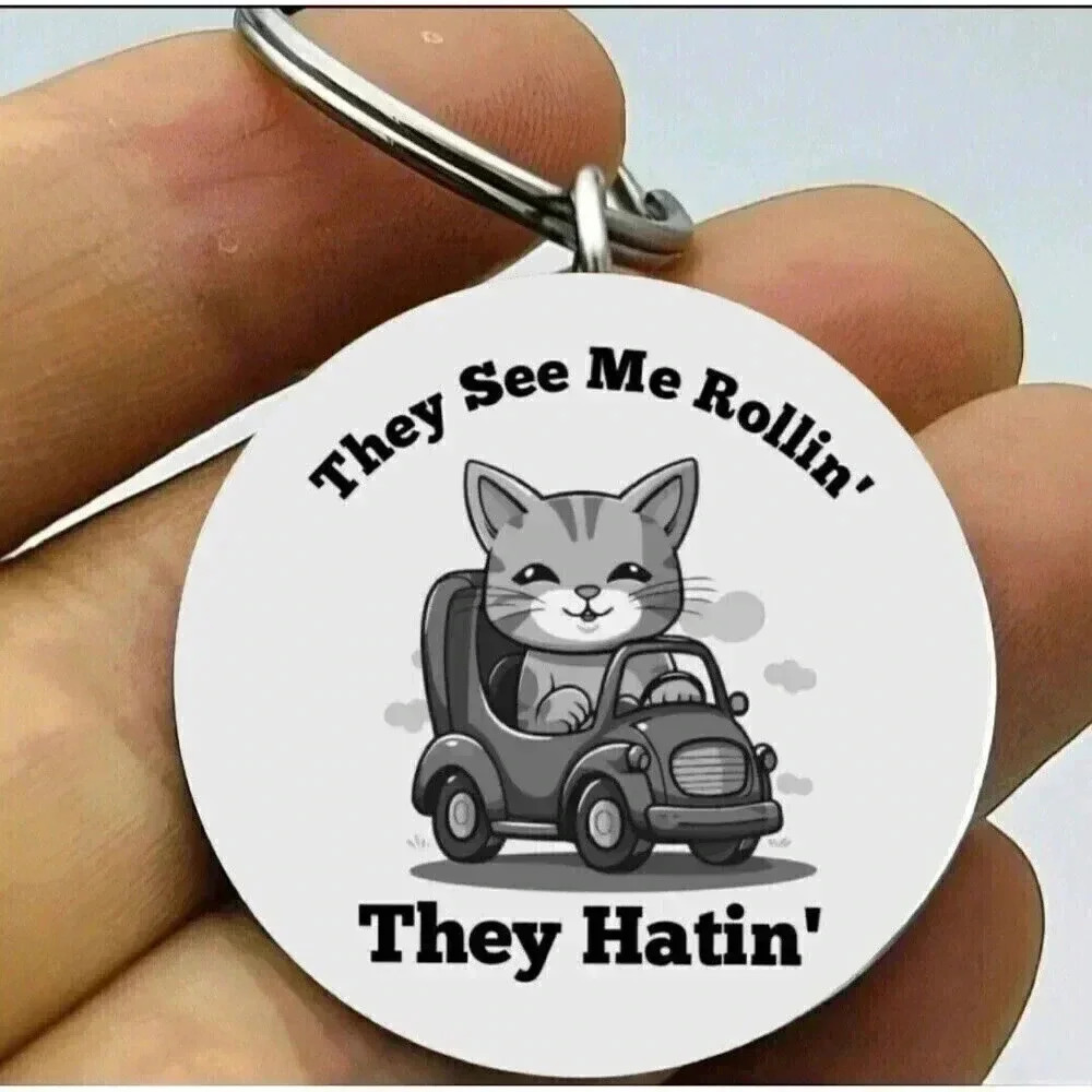 Kitty Car Funny Car They See Me Rolling They Hating Cute Keychain